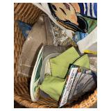 Wicker Basket with Assorted Needlework and Embroidery Supplies