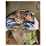 Wicker Basket with Assorted Needlework and Embroidery Supplies