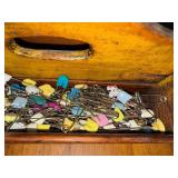 Vintage Wooden Caddy with Assorted Colorful Safety Baby Pins