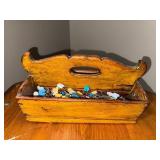 Vintage Wooden Caddy with Assorted Colorful Safety Baby Pins