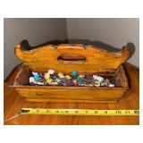Vintage Wooden Caddy with Assorted Colorful Safety Baby Pins
