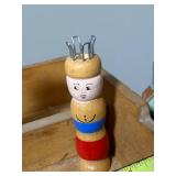 Vintage Wooden Tray with Art Brushes and Collectibles