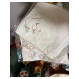 Vintage Holiday Decor Lot: Ceramic Trees, Candle Holders, and Embroidered Linens