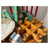 Vintage Holiday Decor Lot: Ceramic Trees, Candle Holders, and Embroidered Linens