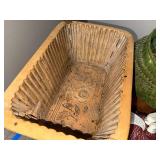 Vintage Wooden Basket, Green Woven Basket & Craft Supplies