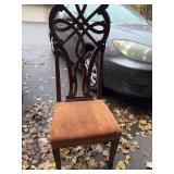 Antique High Back Wooden Chair with Decorative Backrest