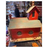 Antique Wooden Church/Schoolhouse on Wheels Rustic Red and Green Finish