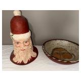 Handcrafted Santa Head Sculpture & Santa Face Bowl Set