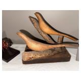 Decorative Wooden Bookend, Bird Sculpture & Embossed Panels Set