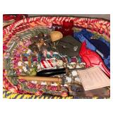 Vintage Collectibles Lot: Basket, Toys, and Bridge Set
