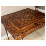 Vintage Wooden Game Table with Checkered Design