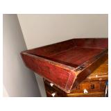 Vintage Wooden Serving Tray with Rustic Red Finish, 24x18 Inches