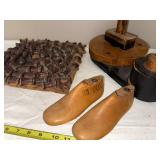 Vintage Wooden Cobbler Shoe Molds, Textile Spool Block & Tool Set