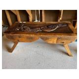 Vintage Wooden Carved Bench from Sweden