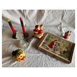 Vintage Christmas Lot: Candles, Figurines, Puzzle