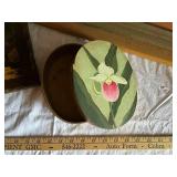 Rustic Wooden Decor Set: Painted Saw Blade Element, Plaque & Floral Box