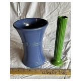 Blue Pottery Vase & Green Ceramic Vase Set