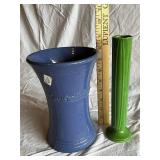 Blue Pottery Vase & Green Ceramic Vase Set