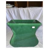 Vintage Green Ceramic Vase, Square Vessel, and Corn-Shaped Pottery Jar