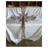 Massive Antique Wrought Iron Cross with Religious Figure