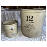 Vintage Red Wing Union Stoneware 12-Gallon and 2-Gallon Crock Set