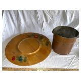 Vintage Copper Bucket with Hand-Decorated Wooden Stand