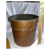 Vintage Copper Bucket with Hand-Decorated Wooden Stand