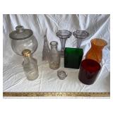 Assorted Vintage Glassware: Bottles, Vases & Jars Collection