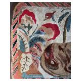 Vintage Hooked Rug with Lion & Cub Design on frame