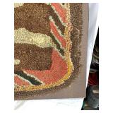 Vintage Hooked Rug with Lion & Cub Design on frame