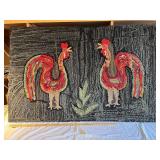 Vintage Handmade Rooster Design Rug on Frame