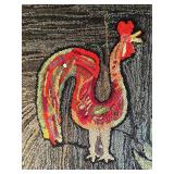 Vintage Handmade Rooster Design Rug on Frame