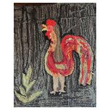 Vintage Handmade Rooster Design Rug on Frame