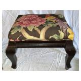 Vintage Decorative Wooden and Floral Cushioned Stools Pair
