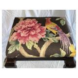 Vintage Decorative Wooden and Floral Cushioned Stools Pair