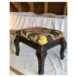 Vintage Decorative Wooden and Floral Cushioned Stools Pair