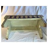 Vintage Decorative Wooden and Floral Cushioned Stools Pair