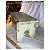 Vintage Decorative Wooden and Floral Cushioned Stools Pair