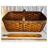 Vintage Woven Basket with Wooden Handle