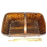Vintage Woven Basket with Wooden Handle