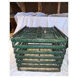 Vintage Copper Color Bucket & Green Wooden Egg Crate
