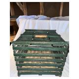 Vintage Copper Color Bucket & Green Wooden Egg Crate