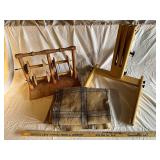 Vintage Wooden Thread Holder, Loom Stand & Plaid Wool Blanket Set