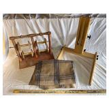 Vintage Wooden Thread Holder, Loom Stand & Plaid Wool Blanket Set