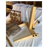 Vintage Wooden Thread Holder, Loom Stand & Plaid Wool Blanket Set