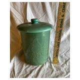 Vintage Green Ceramic Lidded Jar with Floral Design