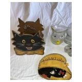 Vintage Glass and Wood Decorative Lot - Owls, Cat Holder, Alligator, Shoe