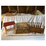 Vintage Wooden Stool, Bowling Pins, Balls & Metal Hook Collection