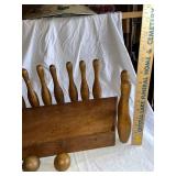 Vintage Wooden Stool, Bowling Pins, Balls & Metal Hook Collection