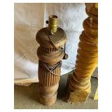 Vintage Wooden Post and Lamp Base Set